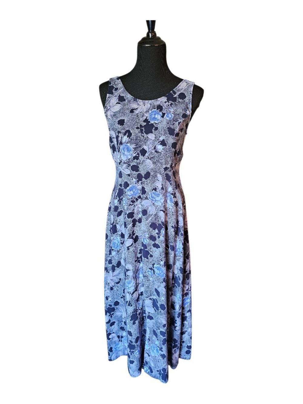 Vintage All That Jazz Blue Floral Lace Up Midi Dress Small 90s